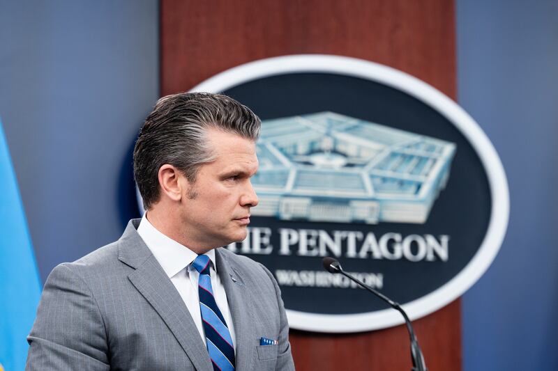 Defence secretary Pete Hegseth gives a briefing on the Iran conflict at the Pentagon in Arlington on April 24th. Photograph: Eric Lee/The New York Times
                      