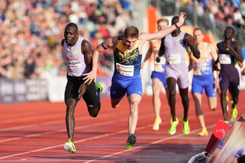 USA's Cooper Lutkenhaus wins the men's 800m final at this year's Bislett Games ahead of Kenya's Emmanuel Wanyonyi. Photograph: Sona Maleterova/Getty Images
