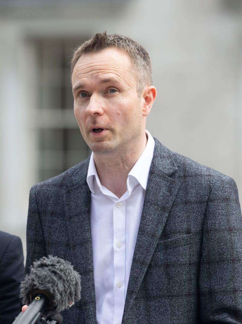 Social Democrats deputy leader Cian O’Callaghan on the plinth of Leinster House. Photograph: Sam Boal/Collins Photos 


