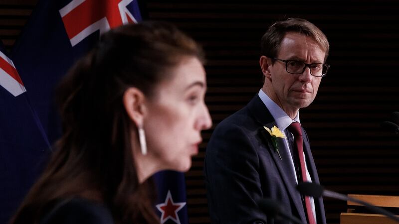 New Zealand prime minister Jacinda Ardern and director general of health Dr Ashley Bloomfield. Photograph:  Robert Kitchin-Pool/Getty Images