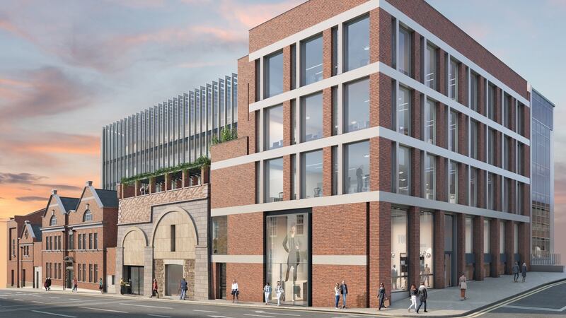 Computer-generated image of Gardens International office building on Henry Street in Limerick city