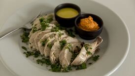 Poached chicken with spicy red pepper mayonnaise