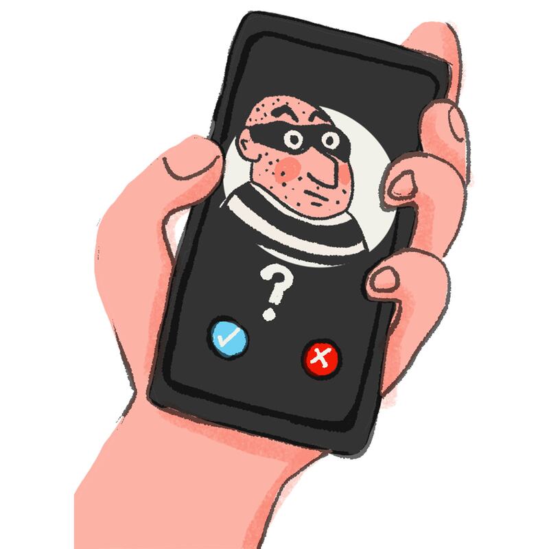 Irish words for modern life: scam call/glao scamála. Illustration: Jennifer Farley