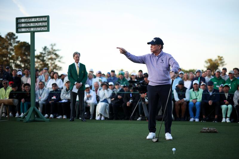 Honorary Starter Tom Watson of the United States during the first round of the 2026 Masters Tournament at Augusta. Photograph: Jared C Tilton/Getty Images