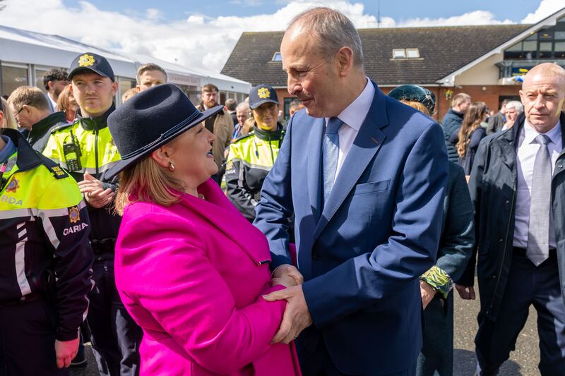 Taoiseach Micheál Martin meets Louise Byrne-Donnelly from Baltinglass at Fairyhouse Easter Festival on Monday. Photo: ©INPHO/Morgan Treacy