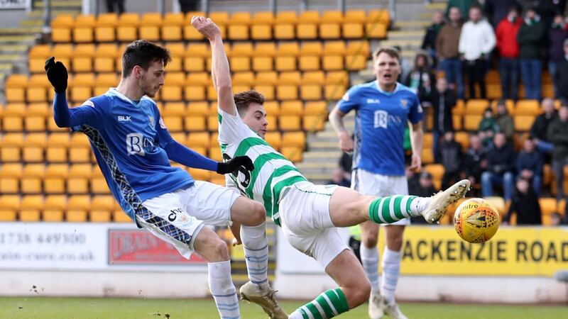 James Forrest breaks the deadlock for Celtic. Photograph: Ian MacNicol/Getty