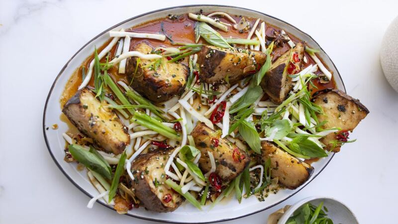 Roasted and pickled celeriac with sweet chilli dressing. Photograph: Jonathan Lovekin