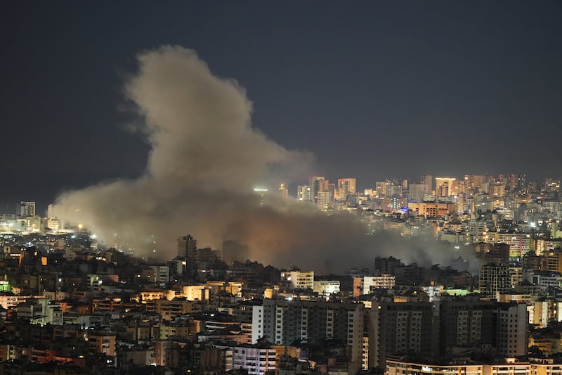 Smoke rises following an Israeli airstrike in Dahiyeh, Beirut’s southern suburbs. Photograph: Hassan Ammar/AP