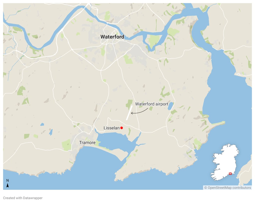 The plane is understood to have crashed in a field at Lisselan, southwest of Waterford airport. Map: Glen Murphy