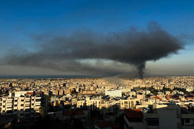 Plumes of smoke rise from the sites of Israeli airstrikes on the southern suburbs of Beirut. Photograph: Ibrahim Amro/AFP via Getty Images