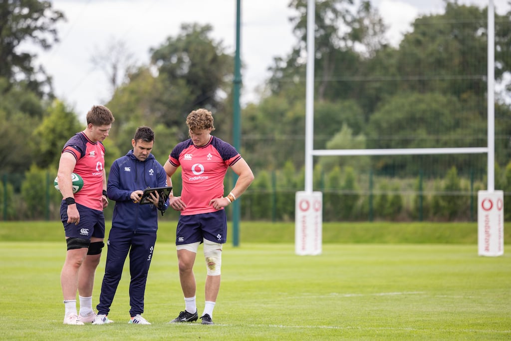 Head of analytics and innovation at the IRFU Vinny Hammond is pictured here with players
