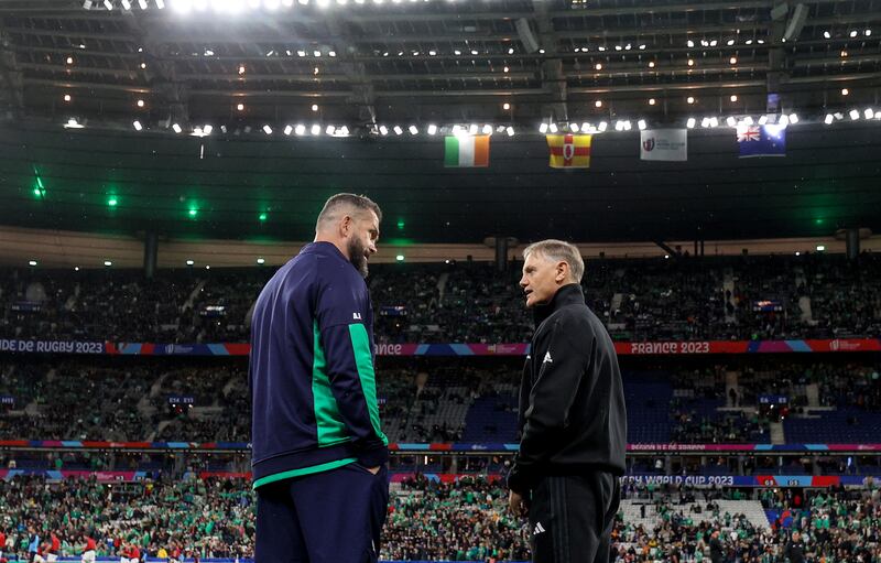 Andy Farrell and Joe Schmidt chat ahead of kick-off. Photograph: Dan Sheridan/Inpho