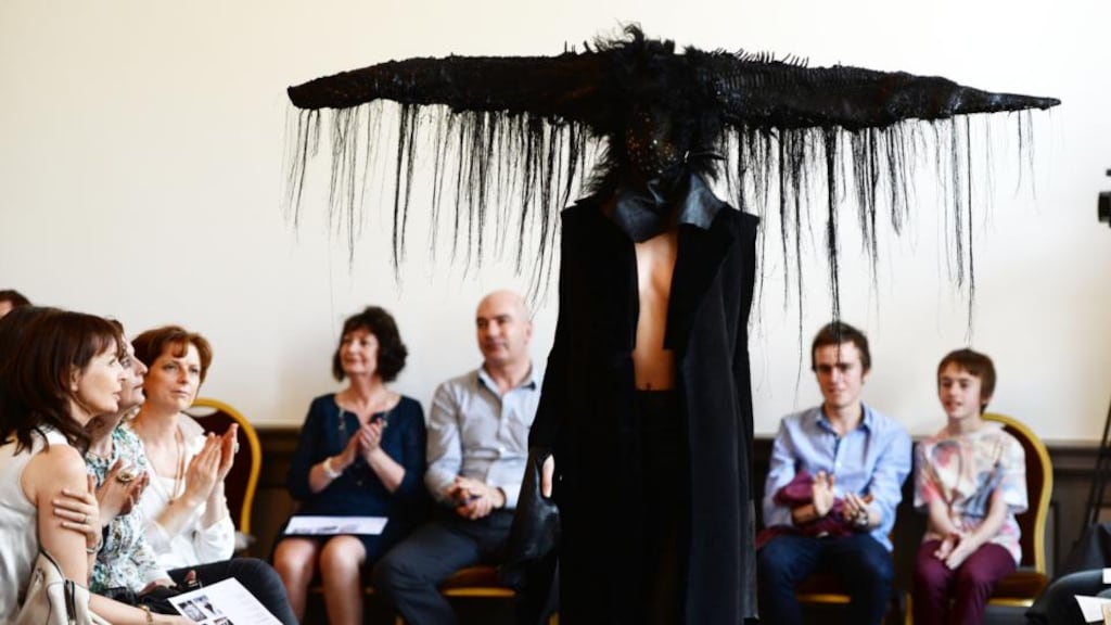 Thalia Heffernan models Tyrant, by David O’Malley, at the See the Future NCAD fashion show in Newman House, Dublin. Photograph: Alan Betson