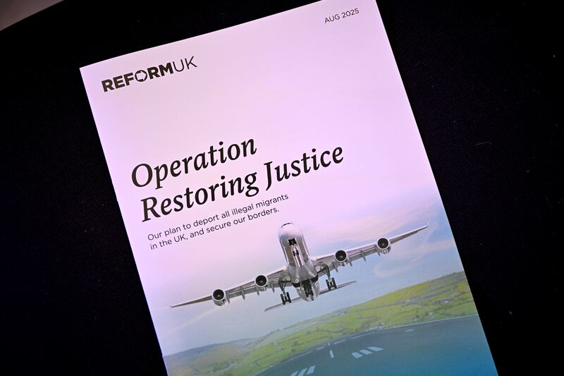 A Reform UK pamphlet ahead of the party's deportations policy announcement on August 26th. Photograph: Leon Neal/ Getty Images
