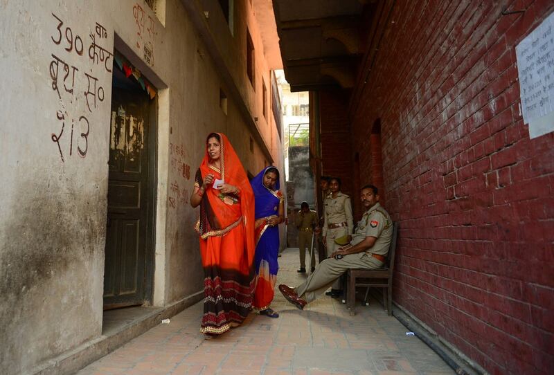 Voters leave after casting their vote at a polling station in Varanasi, Indian on May 19th during the 7th and final phase of the country’s general election. Photograph: Sanjay Kanojia/AFP/Getty