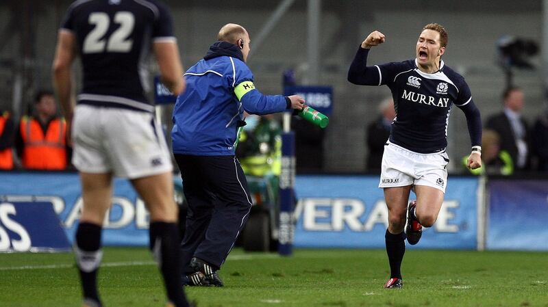 Dan Parks celebrates his late winning penalty against Ireland at Croke Park in 2010. Photograph: Dan Sheridan/Inpho