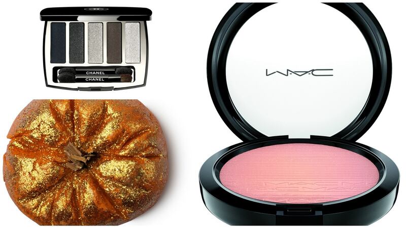 Lush’s sparkly pumpkin holiday bar;  Chanel’s eye-shadow palette in Architectonic; Mac’s Beaming Blush.
