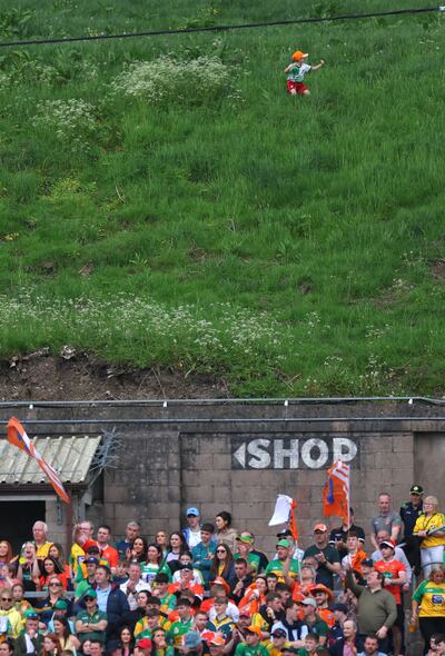 A young Armagh fan celebrates in Clones. Photograph: James Crombie/Inpho
