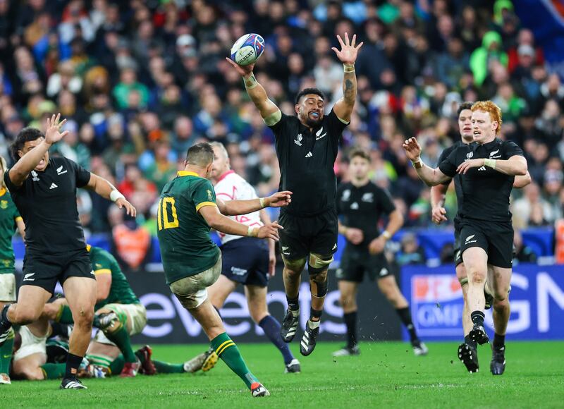 South Africa’s Handre Pollard misses a drop goal in the South Africa vs New Zealand game. Photograph: Inpho/James Crombie