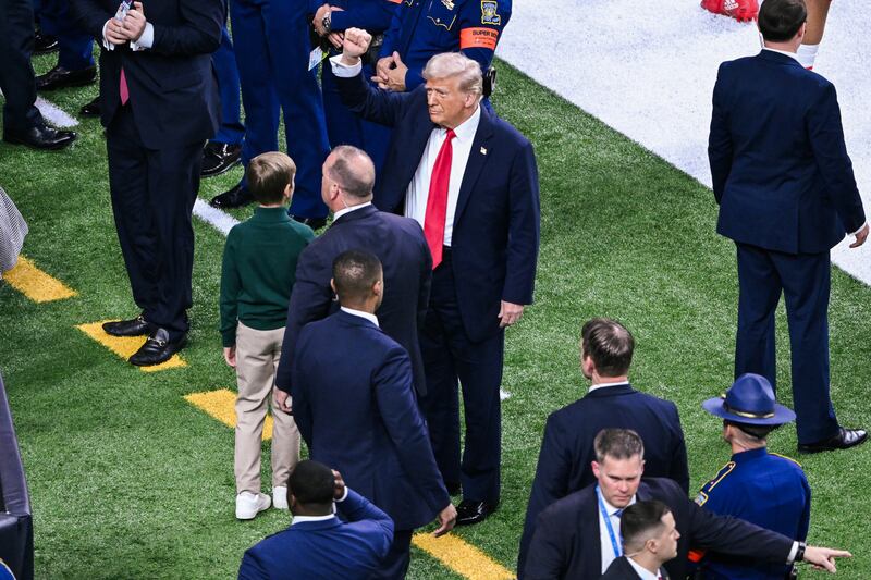 US president Donald Trump at The Caesars Superdome ahead of kick-off. Photograph: PA