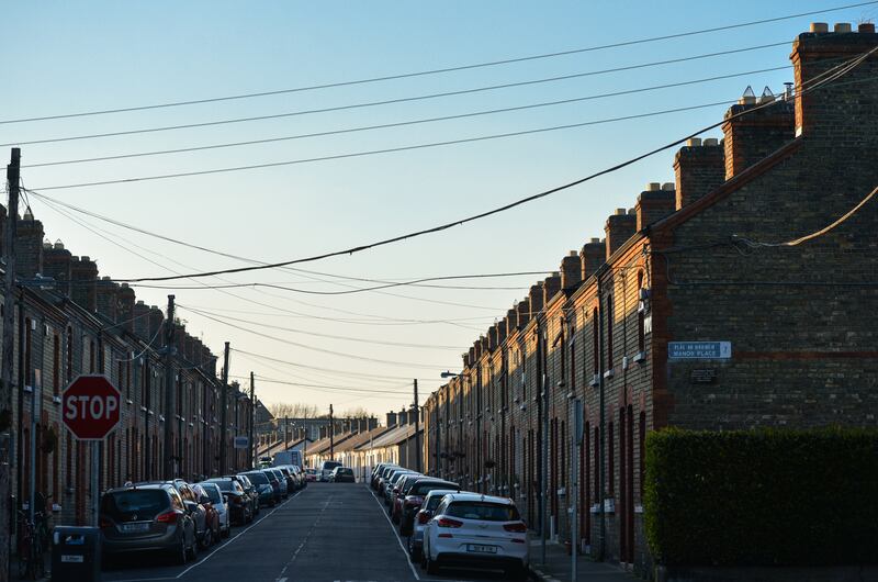 A quiet street in the Stoneybatter area of Dublin during a Covid-19 lockdown in April 2021. Photograph: Artur Widak/NurPhoto/Getty 