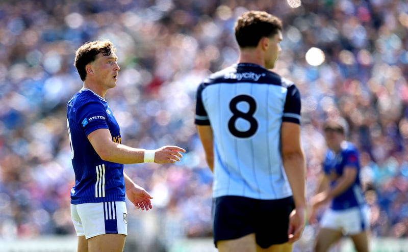 Cavan’s Conor Brady (left) reacts to a missed chance during his team's defeat to Dublin at Breffni Park, Cavan, on Sunday. Photograph: Ryan Byrne/Inpho