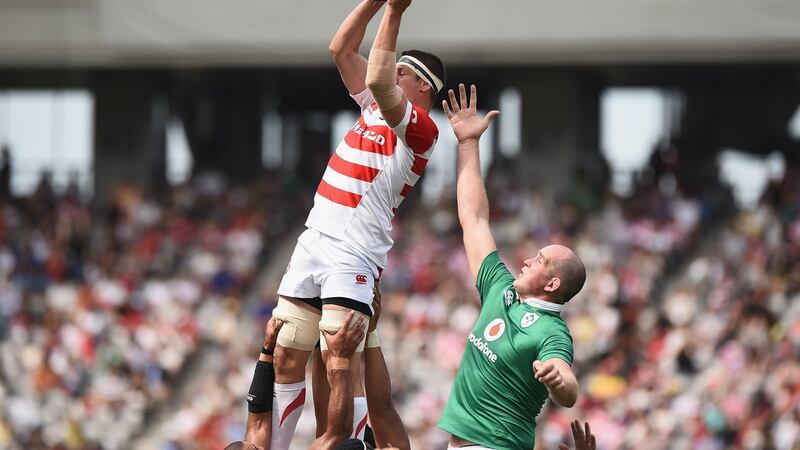 Luke Thompson of Japan in action against Ireland’s Devin Toner during international   between Japan and Ireland at Ajinomoto Stadium in  June 2017 in Tokyo, Japan. Photograph:  Matt Roberts/Getty Images