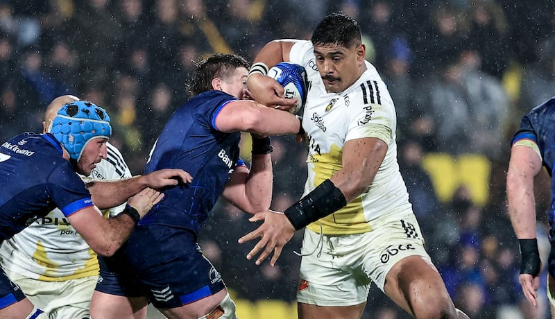 Leinster's Joe McCarthy in action against Will Skelton of La Rochelle. Photograph: Dan Sheridan/Inpho