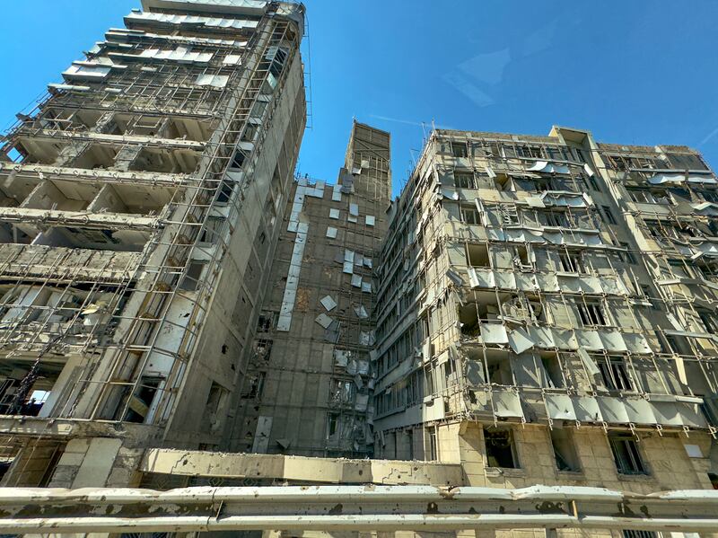 A view of the damaged facade of Gandi Hospital in Tehran on March 5th after it was hit  when a projectile struck a state TV communications tower and nearby buildings.
Photograph: Mahsa/Middle East Images/AFP via Getty Images