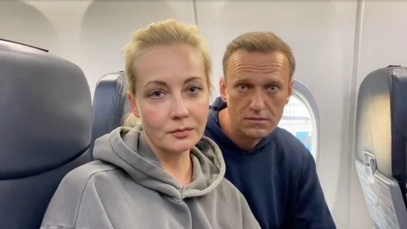  Yulia Navalnaya and Alexei Navalny before their flight to Russia from Berlin in 2021. Navalny was arrested upon their arrival. Photograph:  Alexi Navalnaya Instagram/EPA