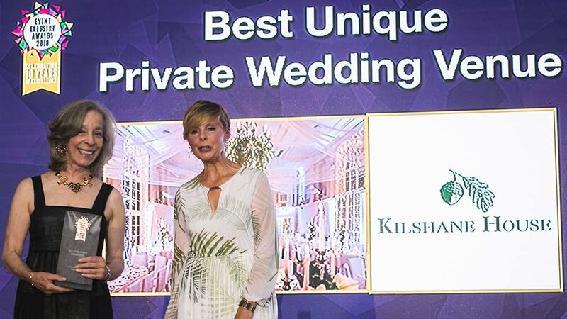 Mary O'Rawe, Lecturer in Management and Innovation, School of Hospitality Management and Tourism, Dublin Institute of Technology presents the Best Unique/ Private Wedding Venue award to Jane de Roquancourt, Kilshane House Tipperary.