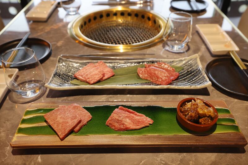 Yakiniku Matsukawa: Clockwise, from top left, short ribs, premium tenderloin, rib finger, chuck flap and chuck flap tail. Photograph: Alan Betson 