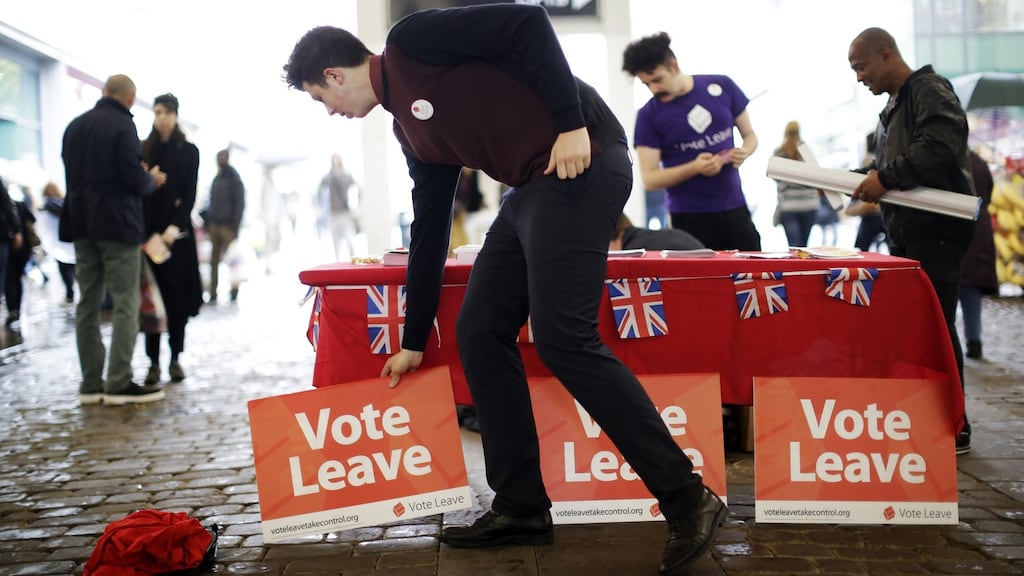 Sterling swung on Monday as anxiety about Britain’s referendum on staying or leaving the European Union continued to build. (Photograph: Matthew Lloyd/Bloomberg)