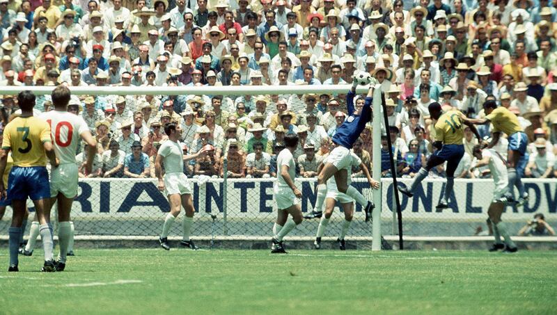 Gordon Banks saves from Pele's headed shot in Mexico, 1970. Photograph: Daily Mirror/Mirrorpix via Getty Images