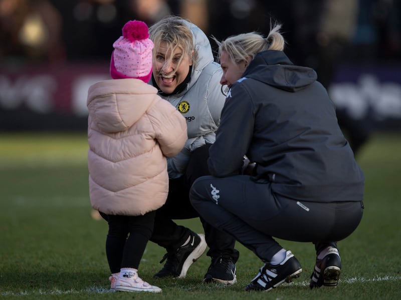 United States manager Emma Hayes and Carla Ward (right) pictured in 2022 with Ward's daughter Hartley. Photograph: Joe Prior/Getty Images
