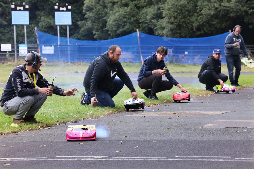 Race start at the Radio Controlled Car Association of Ireland GT & GP Irish Nationals, round four, at St Anne's Park, Raheny, Dublin. All photographs: Dara Mac Dónaill
