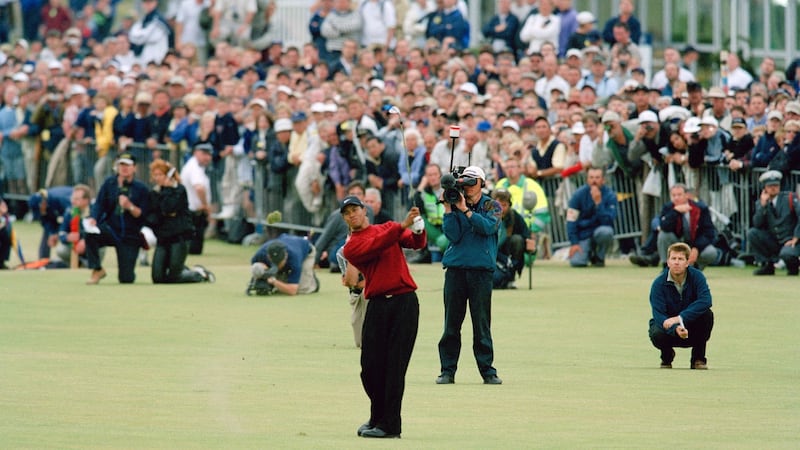 Tiger Woods on his way to lifting the Claret Jug for the first time at St Andrews in 2000. Photograph:  Michael Joy/R&A/via Getty Images