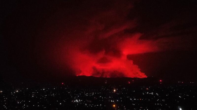 A  view of erupting Mount Nyiragongo over Goma on Saturday. Photograph: Hugh Kinsella Cunningham/EPA