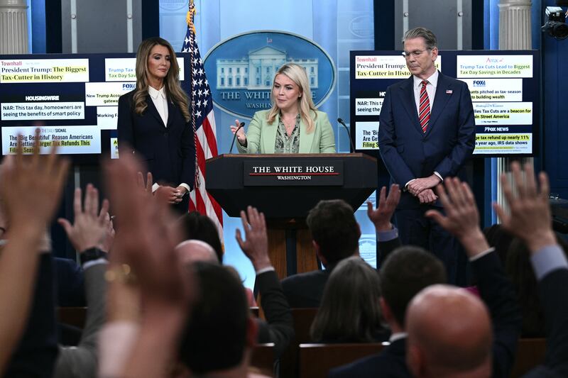 White House press secretary Karoline Leavitt speaks during a press briefing at the White House on Wednesday. Photograph: Brendan Smialowski/AFP via Getty