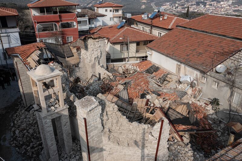 Greek Orthodox Virgin Mary Church in Tokacli village destroyed by the earthquake in Altinozu, Turkey. Photograph: Burak Kara/Getty Images