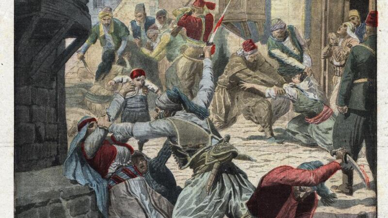 The destruction of the Armenian population by Ottoman Turks, in an illustration from the French newspaper Le Petit Journal, December 12th, 1915. Photograph:  Leemage/UIG via Getty Images