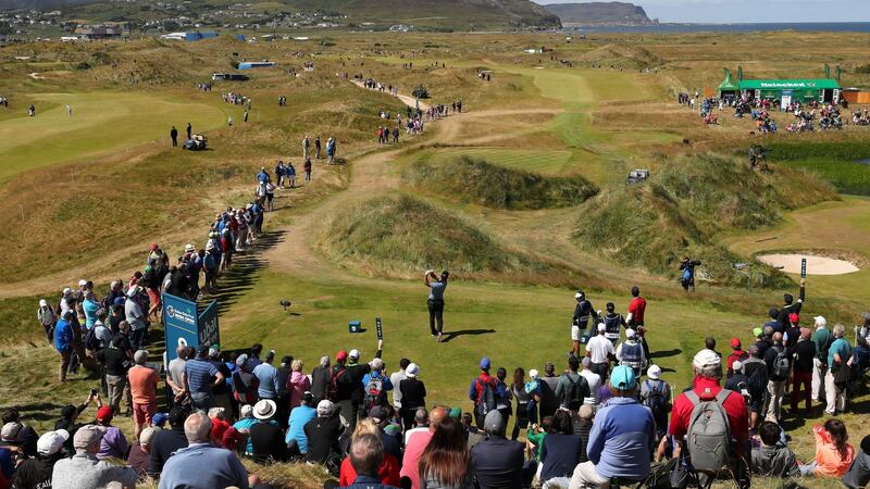 New Zealand’s Ryan Fox tees off from the eighth during day one. Photograph:    Niall Carson/PA Wire