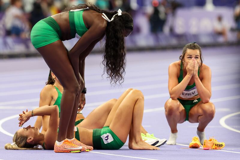Ireland’s Rhasidat Adeleke dejected after the race. Photograph: Morgan Treacy/Inpho