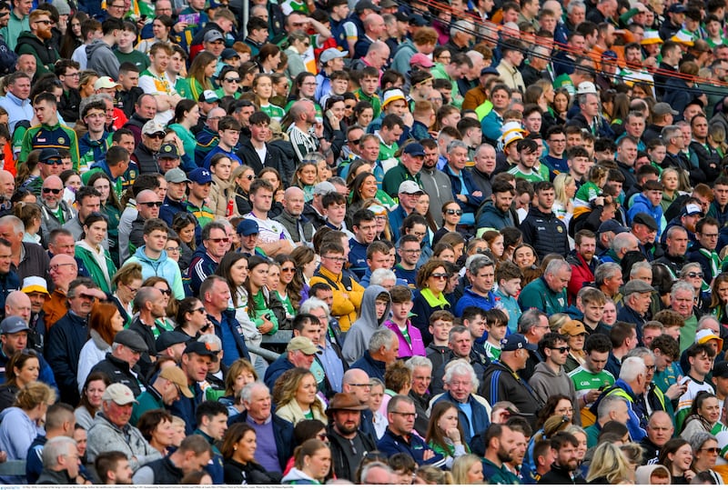 A section of the large crowd at the Leinster U20 semi-final between Offaly and Dublin in Portlaoise. This new team have touched a chord with Offaly supporters. Photograph: Ray McManus/Sportsfile