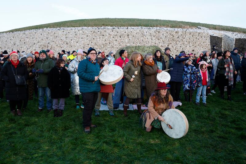 'At the monument, people thronged – modern-day Druids with deerhounds, groups of singers ululating and several with bodhráns.'   Photograph: Nick Bradshaw