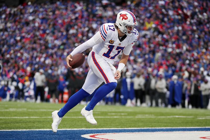 Josh Allen of the Buffalo Bills scores a touchdown during the fourth quarter against the Tampa Bay Buccaneers. Photograph: Bryan M. Bennett/Getty Images