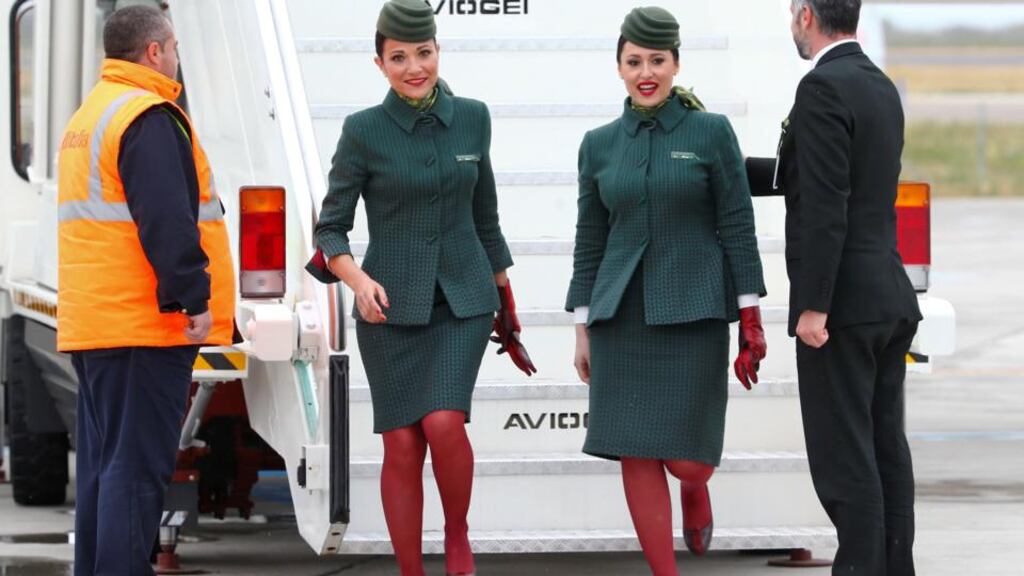Alitalia flight attendants ‘deboard’ in Rome, April 28th. Photograph: Reuters/Tony Gentile