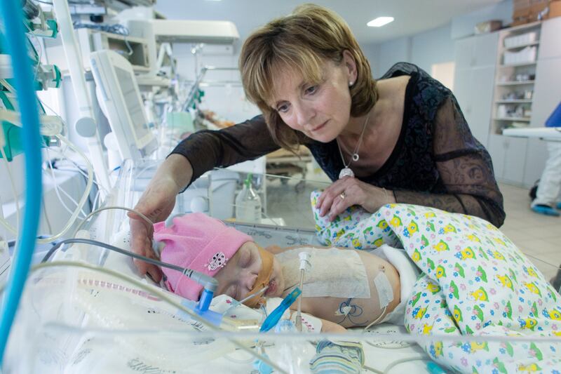 Adi Roche, founder of Cork-based charity Chernobyl Children International, visiting one of its cardiac surgery missions In Ukraine. Photograph courtesy of Chernobyl Children International