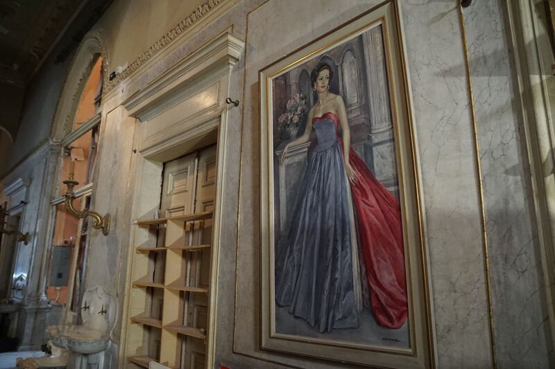 A portrait of Lady Yvonne Cochrane Sursock hanging in the lower salon of the Sursock Palace. Photograph: Hannah McCarthy