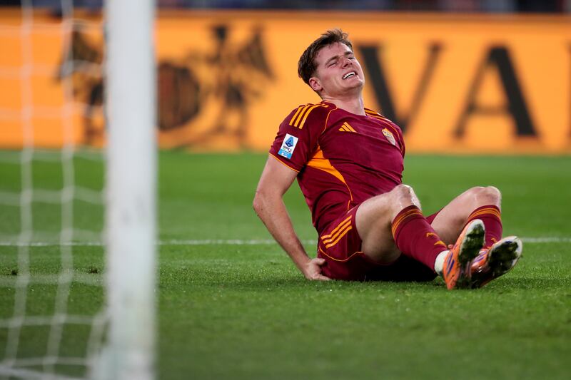 Evan Ferguson of AS Roma is injured against Sassuolo. Photograph: Paolo Bruno/Getty